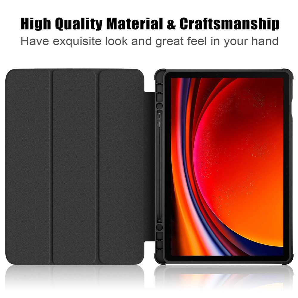 For Samsung Galaxy Tab S9 (SM-X710 / SM-X716B / SM-X718U) Tri-fold Stand Tablet Case Pattern Printing PU+TPU+Acrylic Protective Cover with Pen Slot