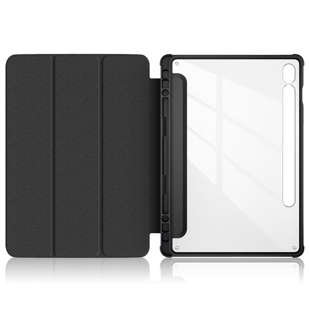 For Samsung Galaxy Tab S9 (SM-X710 / SM-X716B / SM-X718U) Tri-fold Stand Tablet Case Pattern Printing PU+TPU+Acrylic Protective Cover with Pen Slot