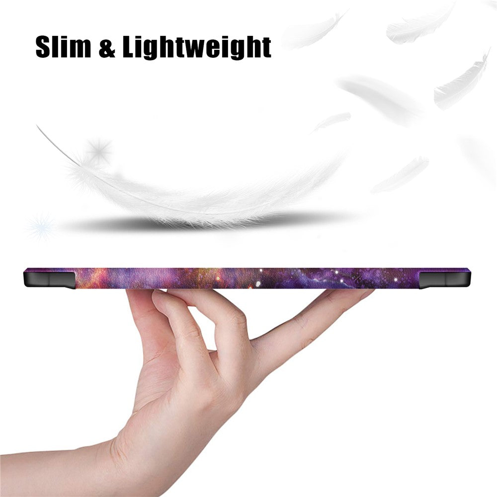 For Samsung Galaxy Tab S9 (SM-X710 / SM-X716B / SM-X718U) Tri-fold Stand Tablet Case Pattern Printing PU+TPU+Acrylic Protective Cover with Pen Slot
