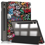 For Samsung Galaxy Tab S9 (SM-X710 / SM-X716B / SM-X718U) Tri-fold Stand Tablet Case Pattern Printing PU+TPU+Acrylic Protective Cover with Pen Slot
