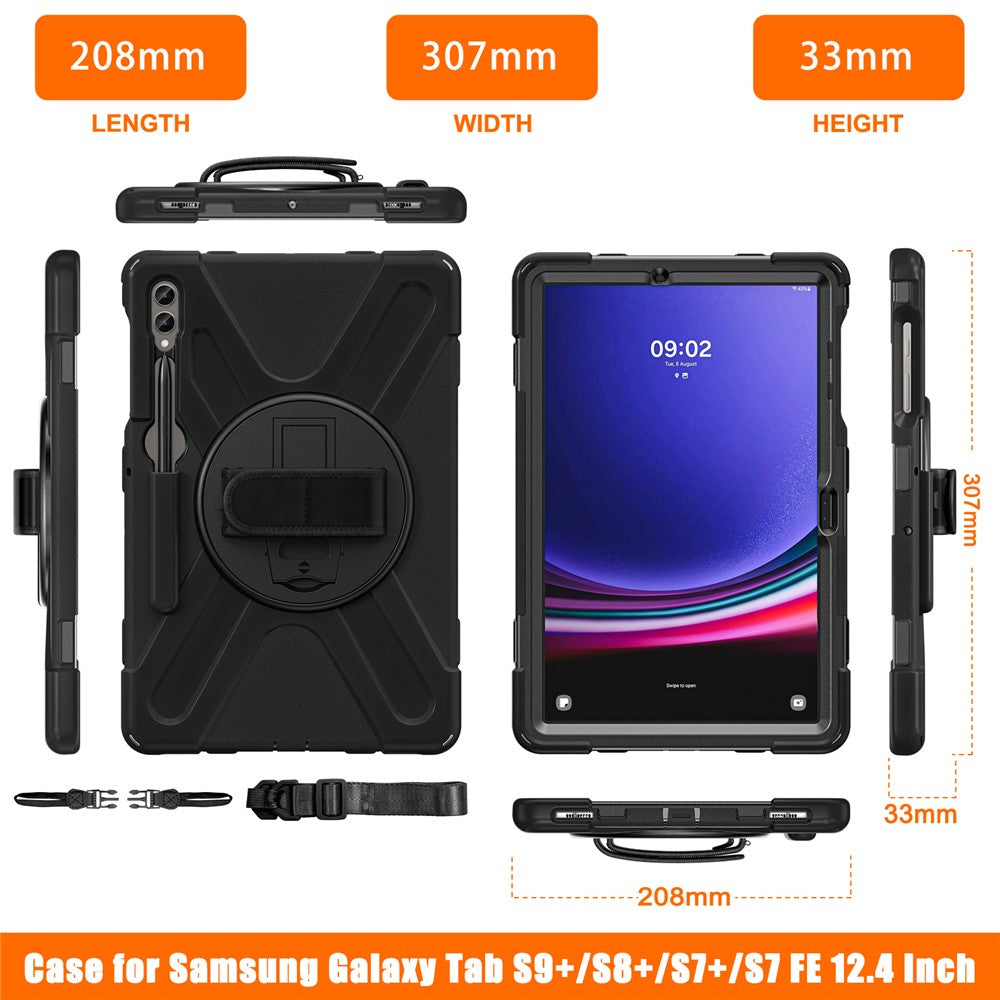 For Samsung Galaxy Tab S10+ X826 / S9 FE+ / S9+ / S8+ / S7+ Wrist Strap Tablet Case Anti-Scratch PC+Silicone Kickstand Cover