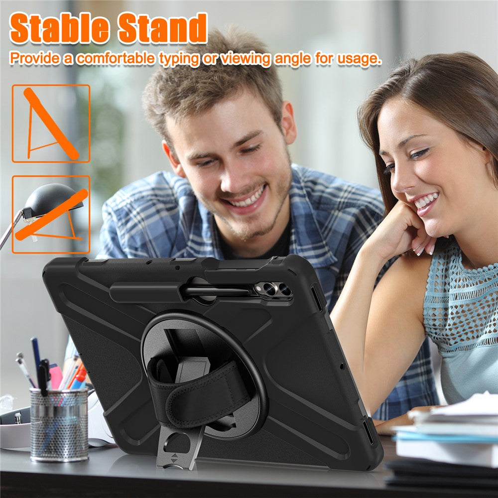For Samsung Galaxy Tab S10+ X826 / S9 FE+ / S9+ / S8+ / S7+ Wrist Strap Tablet Case Anti-Scratch PC+Silicone Kickstand Cover