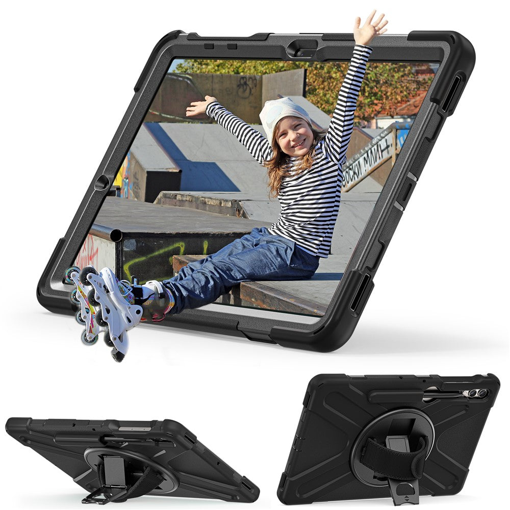 For Samsung Galaxy Tab S10+ X826 / S9 FE+ / S9+ / S8+ / S7+ Wrist Strap Tablet Case Anti-Scratch PC+Silicone Kickstand Cover