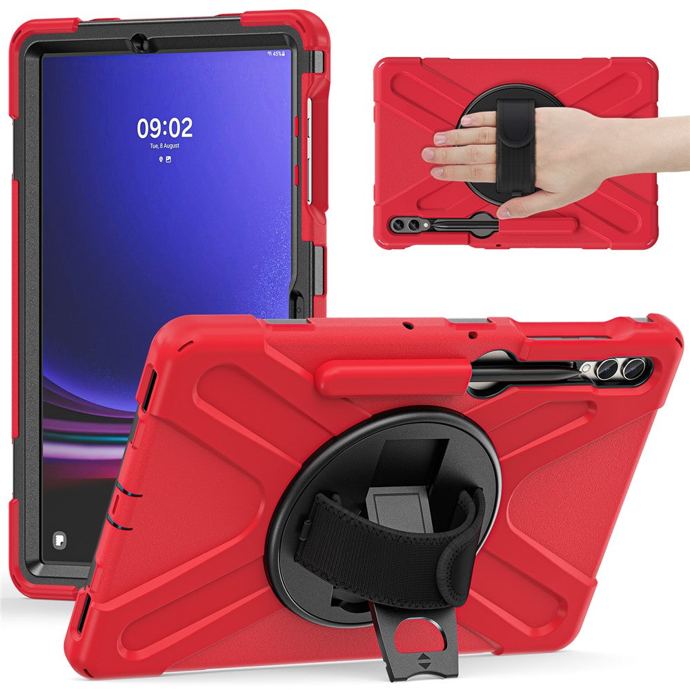 For Samsung Galaxy Tab S10+ X826 / S9 FE+ / S9+ / S8+ / S7+ Wrist Strap Tablet Case Anti-Scratch PC+Silicone Kickstand Cover