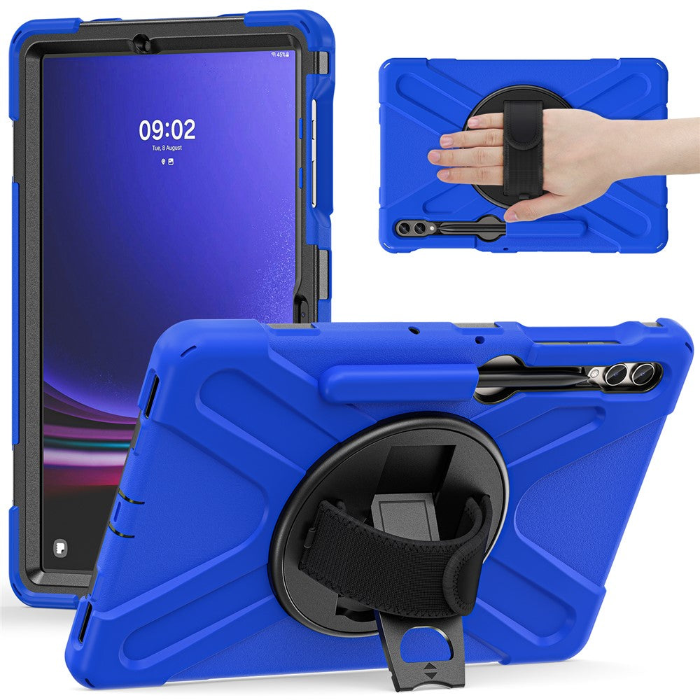 For Samsung Galaxy Tab S10+ X826 / S9 FE+ / S9+ / S8+ / S7+ Wrist Strap Tablet Case Anti-Scratch PC+Silicone Kickstand Cover