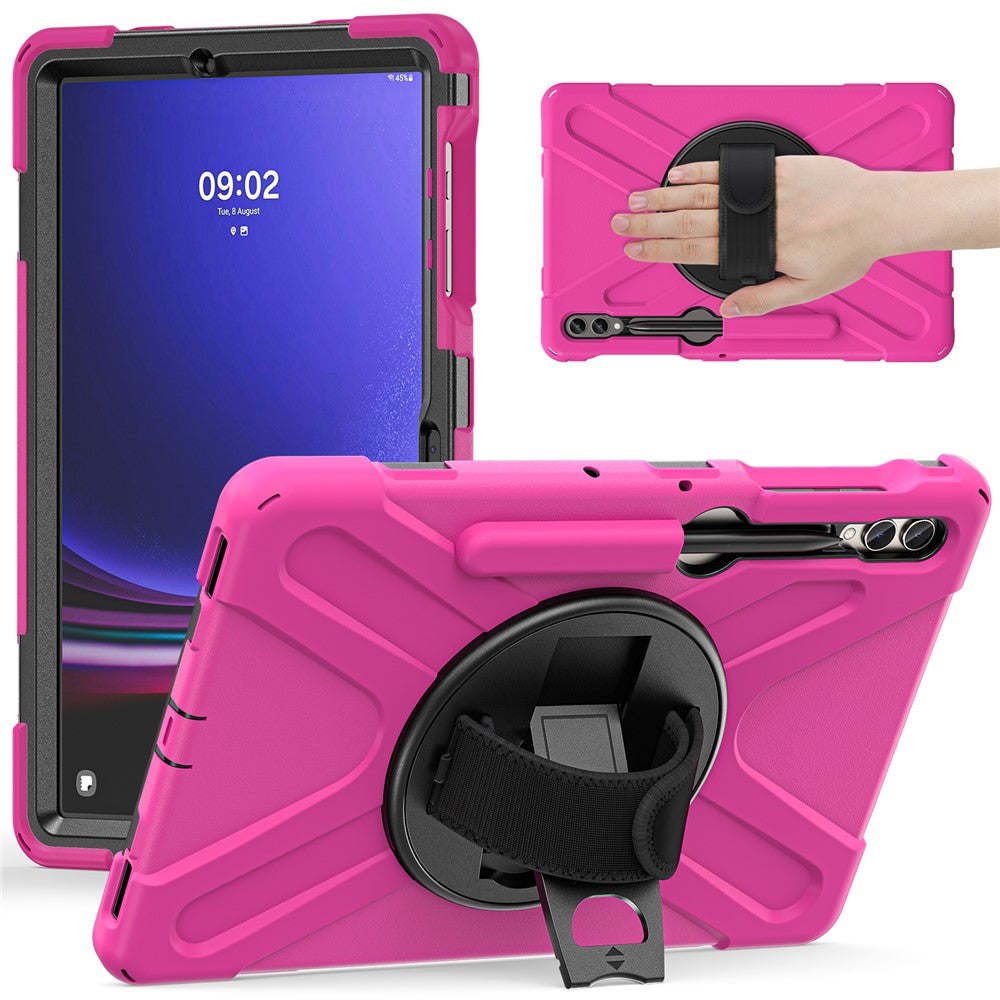 For Samsung Galaxy Tab S10+ X826 / S9 FE+ / S9+ / S8+ / S7+ Wrist Strap Tablet Case Anti-Scratch PC+Silicone Kickstand Cover