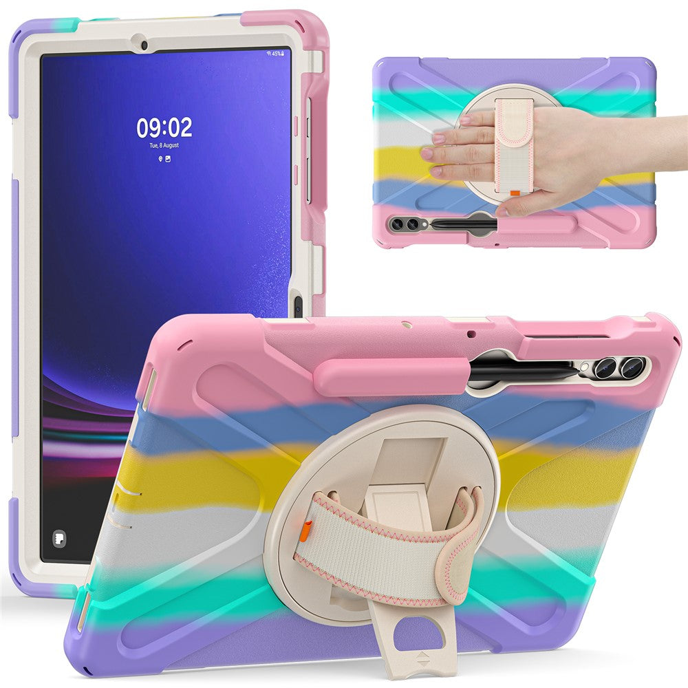 For Samsung Galaxy Tab S10+ X826 / S9 FE+ / S9+ / S8+ / S7+ Wrist Strap Tablet Case Anti-Scratch PC+Silicone Kickstand Cover