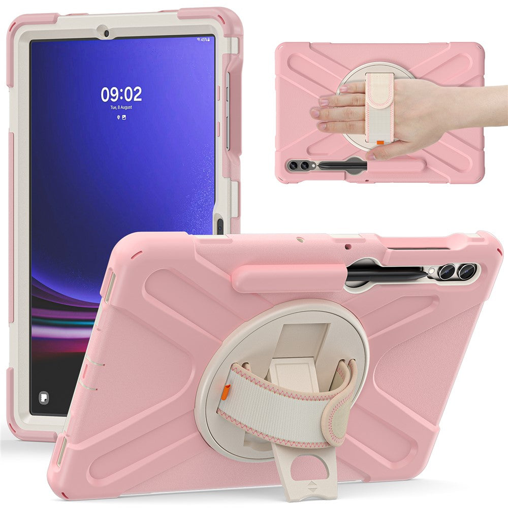 For Samsung Galaxy Tab S10+ X826 / S9 FE+ / S9+ / S8+ / S7+ Wrist Strap Tablet Case Anti-Scratch PC+Silicone Kickstand Cover
