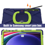 Til Samsung Galaxy Tab S10+ X826 / S9 FE+ / S9+ / S8+ / S7+ PC+silikone beskyttelsesetui med roterende støtteben og håndtag, robust tabletcover