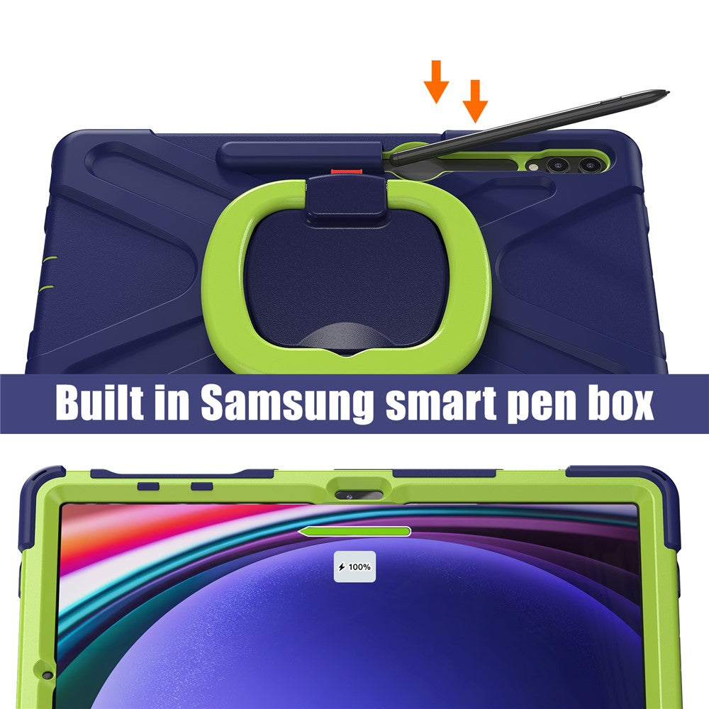 Til Samsung Galaxy Tab S10+ X826 / S9 FE+ / S9+ / S8+ / S7+ PC+silikone beskyttelsesetui med roterende støtteben og håndtag, robust tabletcover