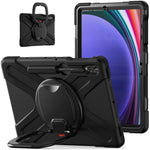 Til Samsung Galaxy Tab S10+ X826 / S9 FE+ / S9+ / S8+ / S7+ PC+silikone beskyttelsesetui med roterende støtteben og håndtag, robust tabletcover
