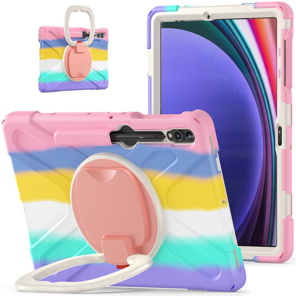 Til Samsung Galaxy Tab S10+ X826 / S9 FE+ / S9+ / S8+ / S7+ PC+silikone beskyttelsesetui med roterende støtteben og håndtag, robust tabletcover