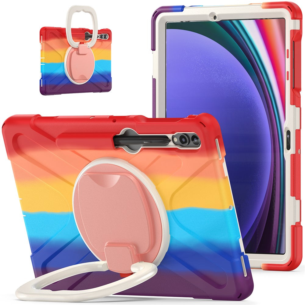 Til Samsung Galaxy Tab S10+ X826 / S9 FE+ / S9+ / S8+ / S7+ PC+silikone beskyttelsesetui med roterende støtteben og håndtag, robust tabletcover