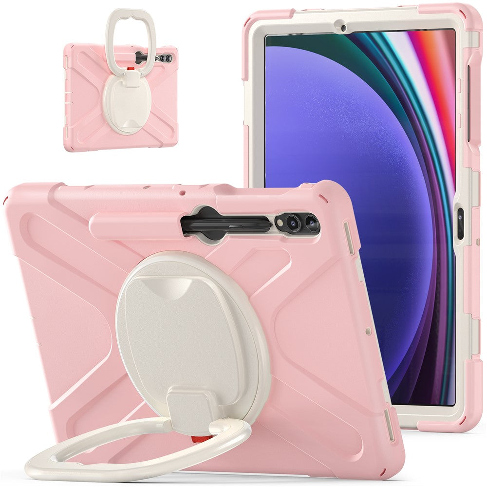 Til Samsung Galaxy Tab S10+ X826 / S9 FE+ / S9+ / S8+ / S7+ PC+silikone beskyttelsesetui med roterende støtteben og håndtag, robust tabletcover