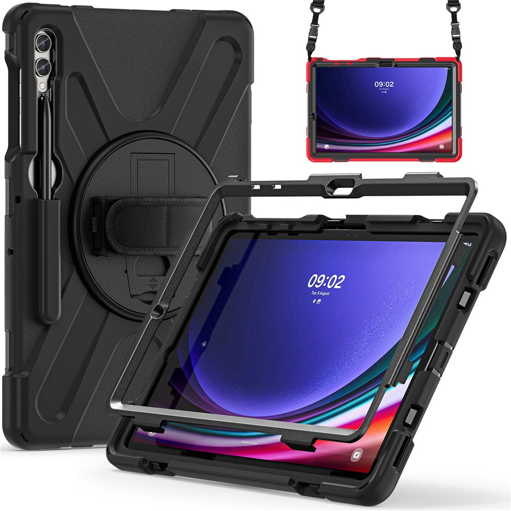 For Samsung Galaxy Tab S10 FE / S10+ X826 / S9 FE+ / S9+ / S8+ / S7 FE / S7+ PC+Silicone Tablet Case Kickstand with Shoulder Strap
