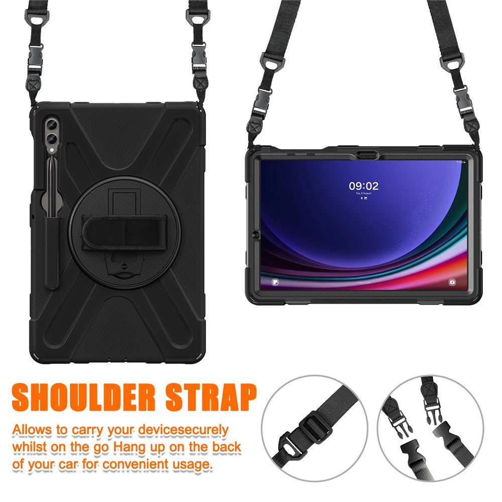 For Samsung Galaxy Tab S10 FE / S10+ X826 / S9 FE+ / S9+ / S8+ / S7 FE / S7+ PC+Silicone Tablet Case Kickstand with Shoulder Strap