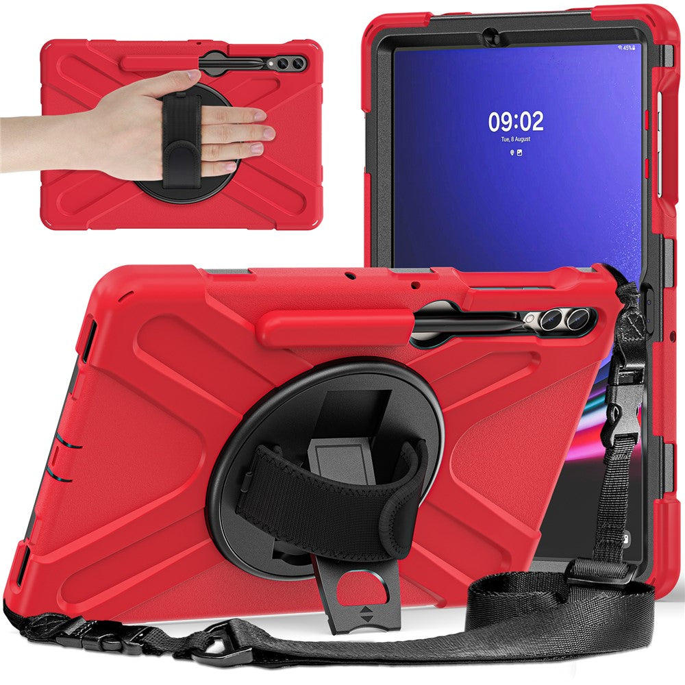 For Samsung Galaxy Tab S10 FE / S10+ X826 / S9 FE+ / S9+ / S8+ / S7 FE / S7+ PC+Silicone Tablet Case Kickstand with Shoulder Strap