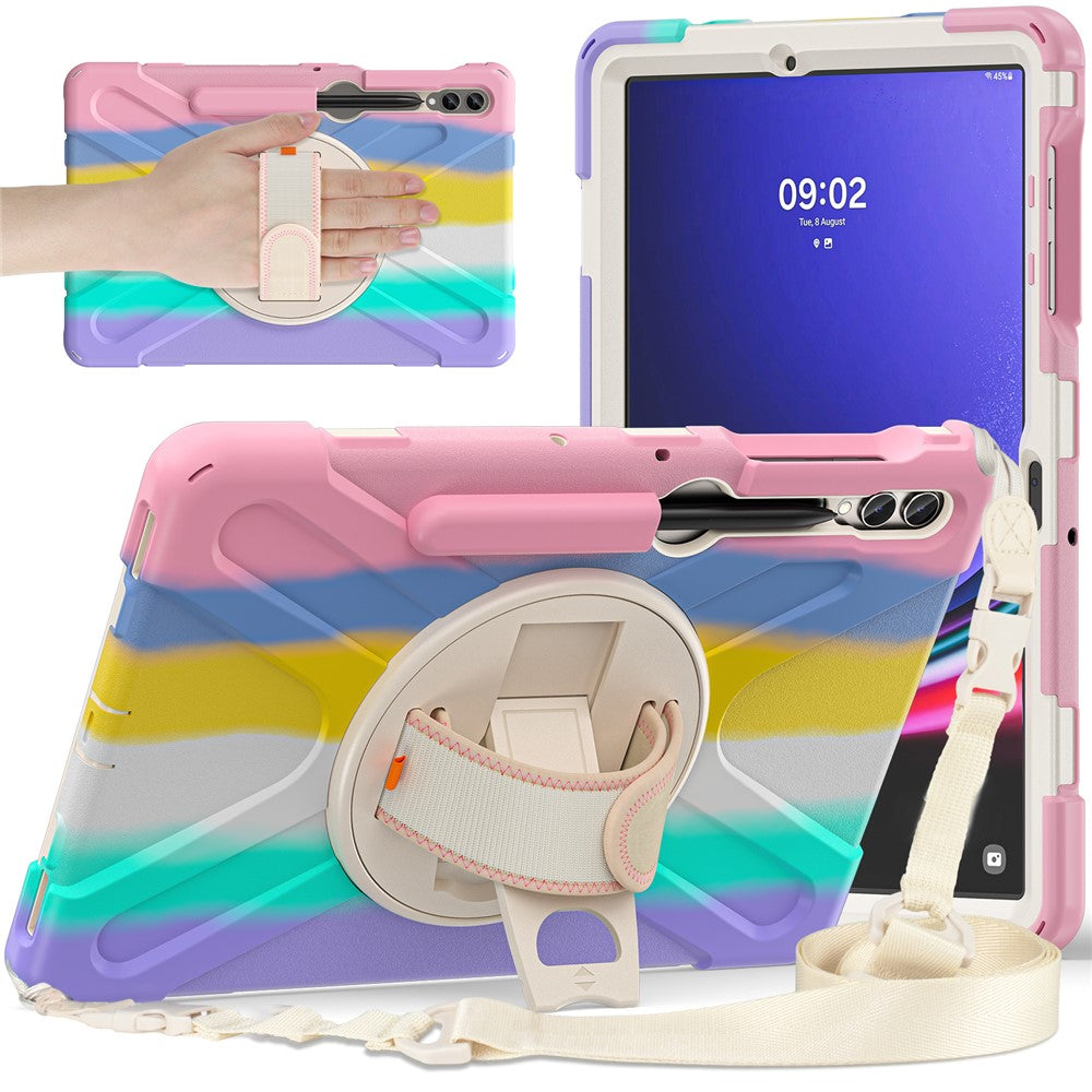 For Samsung Galaxy Tab S10 FE / S10+ X826 / S9 FE+ / S9+ / S8+ / S7 FE / S7+ PC+Silicone Tablet Case Kickstand with Shoulder Strap