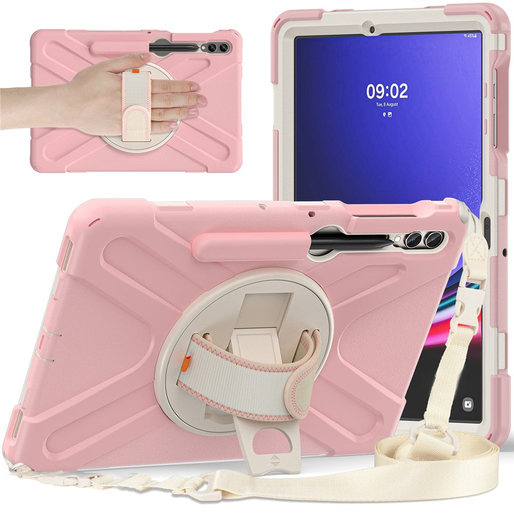 For Samsung Galaxy Tab S10 FE / S10+ X826 / S9 FE+ / S9+ / S8+ / S7 FE / S7+ PC+Silicone Tablet Case Kickstand with Shoulder Strap