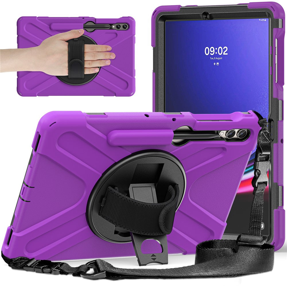 For Samsung Galaxy Tab S10 FE / S10+ X826 / S9 FE+ / S9+ / S8+ / S7 FE / S7+ PC+Silicone Tablet Case Kickstand with Shoulder Strap