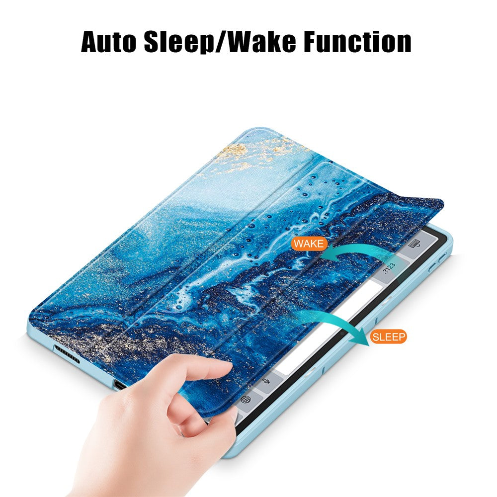 For Lenovo Lenovo Tab P12 TB371FC Pattern Printing Tri-fold Stand Tablet Cover PU Leather +TPU Tablet Case