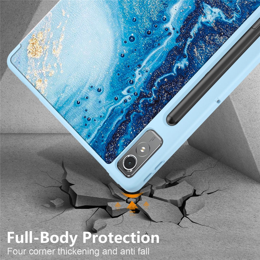 For Lenovo Lenovo Tab P12 TB371FC Pattern Printing Tri-fold Stand Tablet Cover PU Leather +TPU Tablet Case