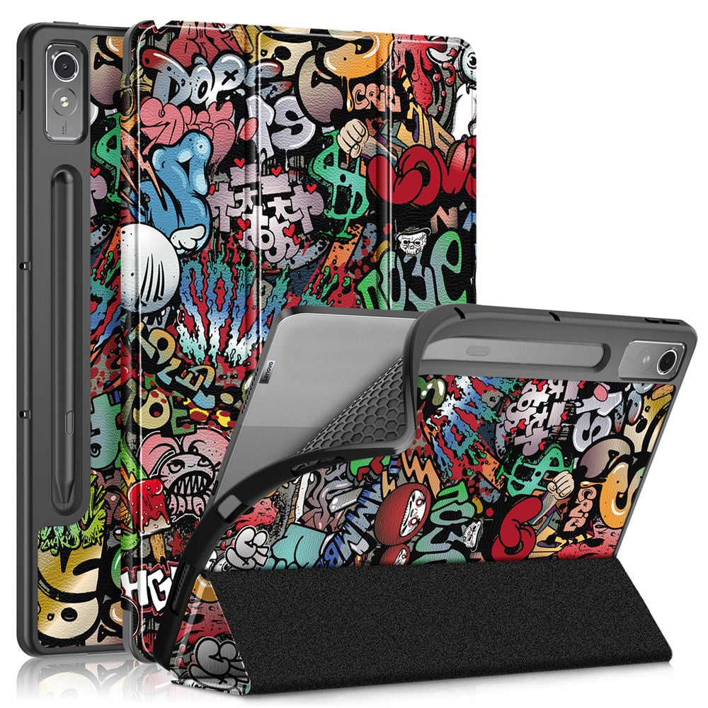 For Lenovo Lenovo Tab P12 TB371FC Pattern Printing Tri-fold Stand Tablet Cover PU Leather +TPU Tablet Case