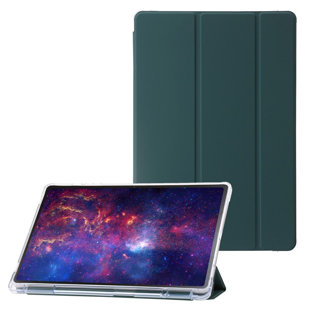 Til Samsung Galaxy Tab S9+ Trefloldbart Stativ Smart Cover PU Læder+Akryl+TPU Transparent Tabletetui