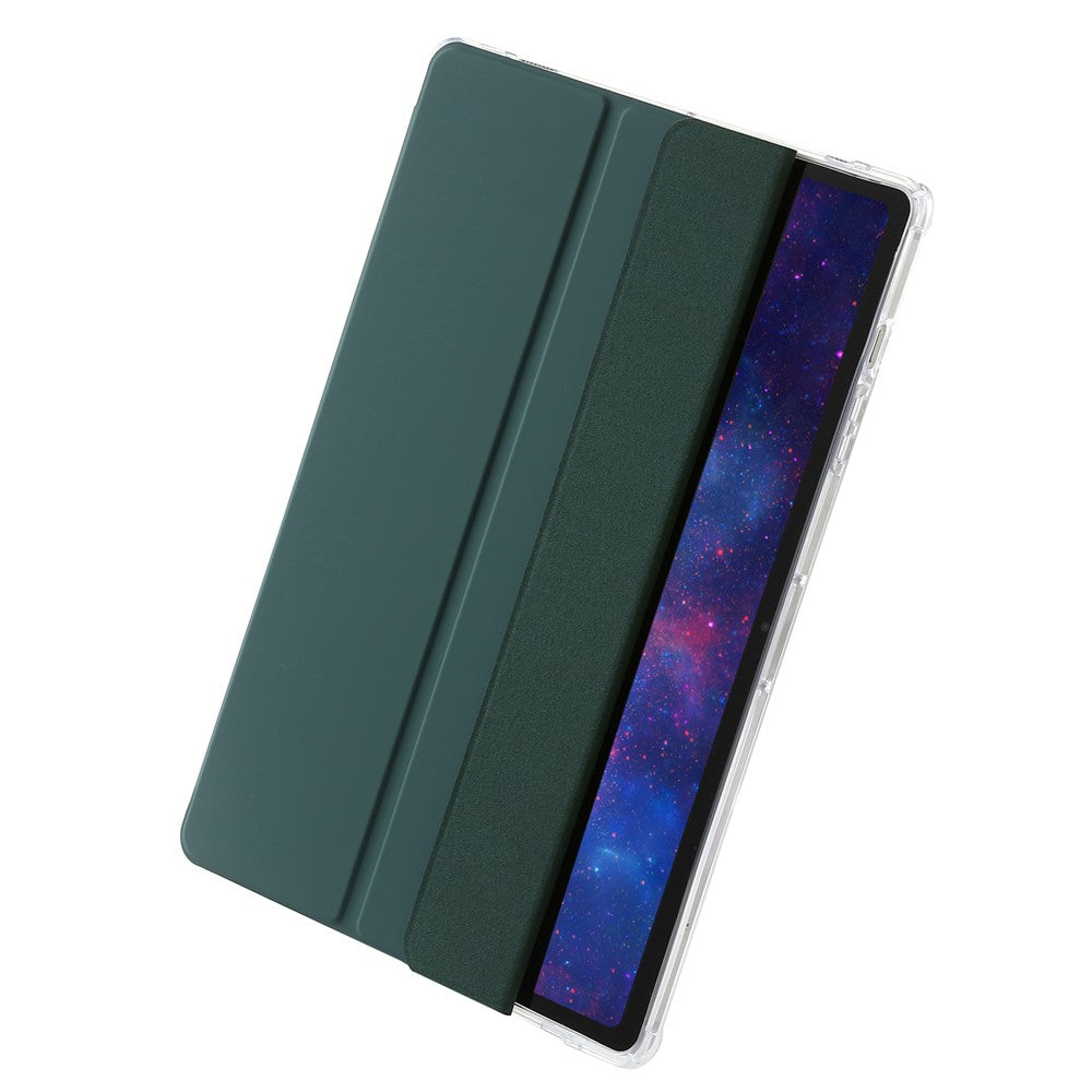 Til Samsung Galaxy Tab S9+ Trefloldbart Stativ Smart Cover PU Læder+Akryl+TPU Transparent Tabletetui