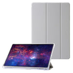 Til Samsung Galaxy Tab S9+ Trefloldbart Stativ Smart Cover PU Læder+Akryl+TPU Transparent Tabletetui