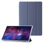 Til Samsung Galaxy Tab S9+ Trefloldbart Stativ Smart Cover PU Læder+Akryl+TPU Transparent Tabletetui