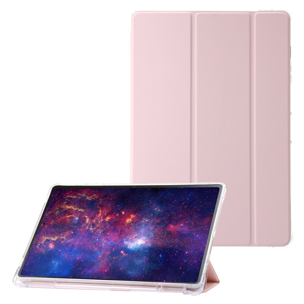 Til Samsung Galaxy Tab S9+ Trefloldbart Stativ Smart Cover PU Læder+Akryl+TPU Transparent Tabletetui
