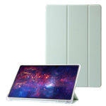 Til Samsung Galaxy Tab S9+ Trefloldbart Stativ Smart Cover PU Læder+Akryl+TPU Transparent Tabletetui