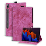 Til Samsung Galaxy Tab S9 Ultra Læder Stand Cover Imprintet Blomster Kat Tablet Etui med Kortlommer
