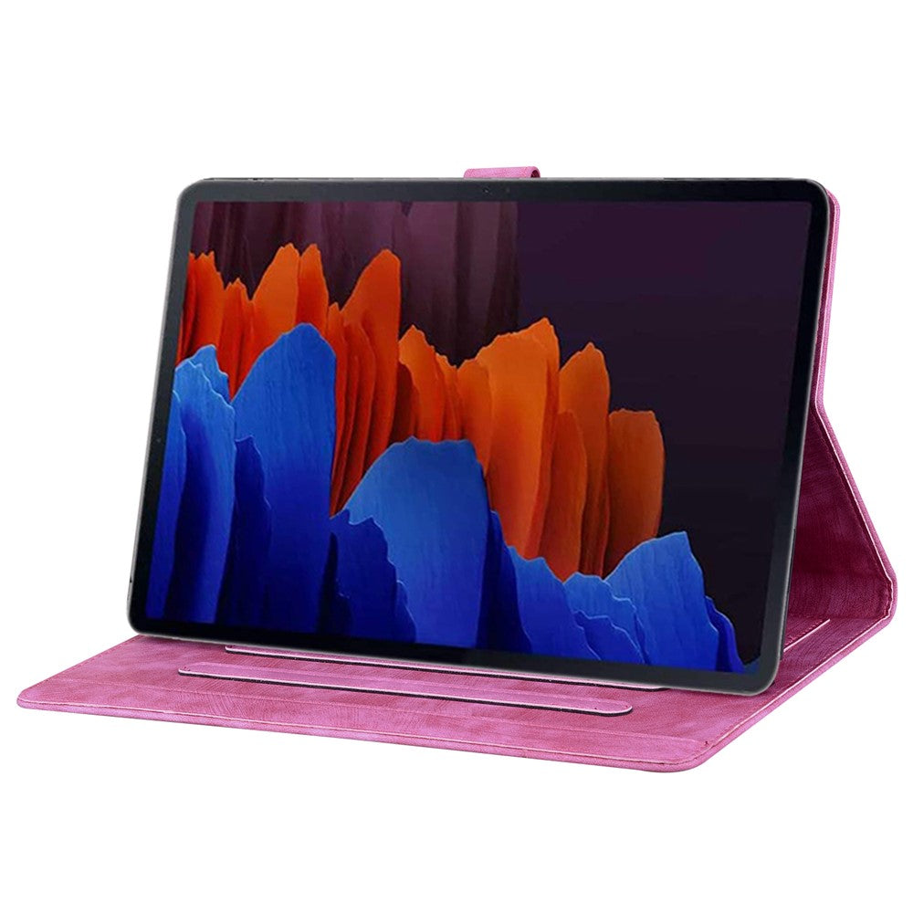 Til Samsung Galaxy Tab S9 Ultra Læder Stand Cover Imprintet Blomster Kat Tablet Etui med Kortlommer