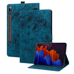 Til Samsung Galaxy Tab S9 Ultra Læder Stand Cover Imprintet Blomster Kat Tablet Etui med Kortlommer