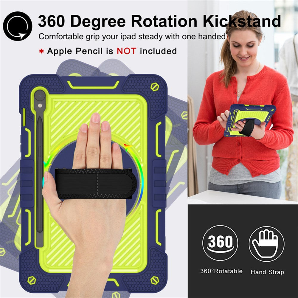 Shockproof Case for Samsung Galaxy Tab S9 Kickstand Silicone+PC Tablet Cover with Wrist Band / Shoulder Strap