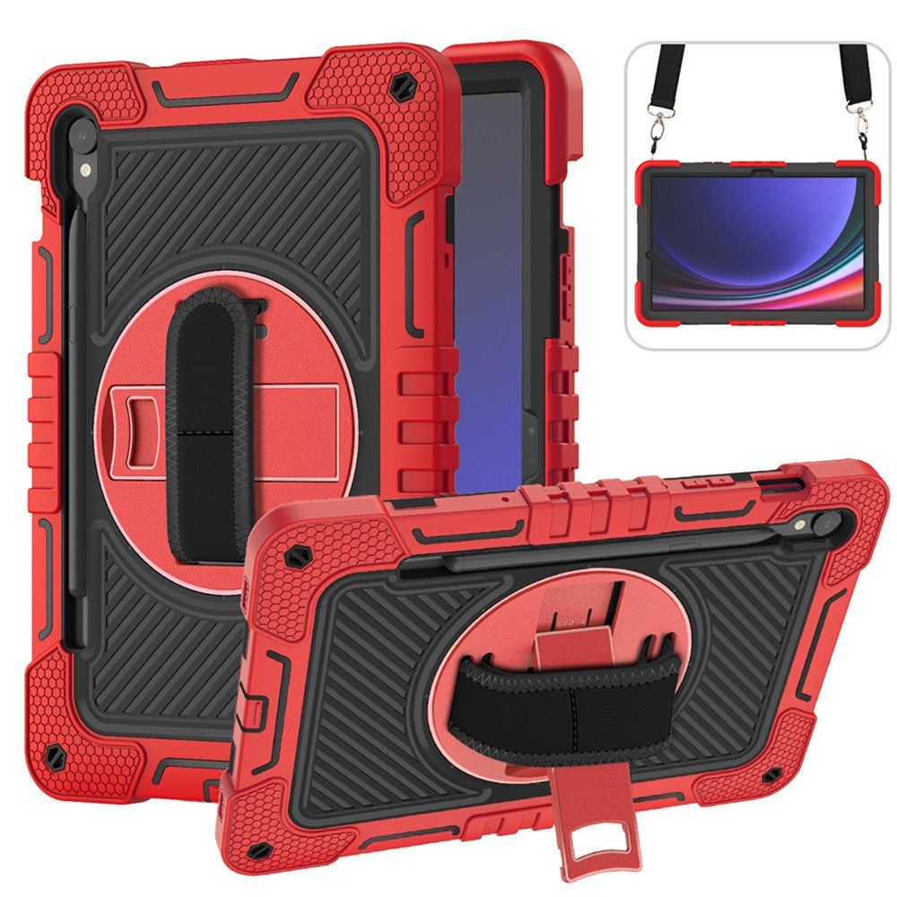 Shockproof Case for Samsung Galaxy Tab S9 Kickstand Silicone+PC Tablet Cover with Wrist Band / Shoulder Strap
