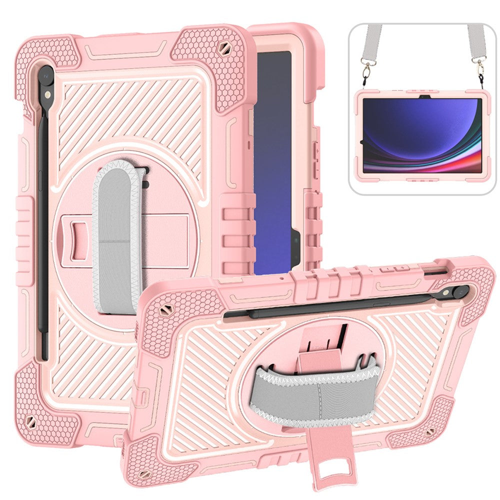 Shockproof Case for Samsung Galaxy Tab S9 Kickstand Silicone+PC Tablet Cover with Wrist Band / Shoulder Strap