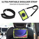 Protective Kickstand Case for Samsung Galaxy Tab S9+ Anti-Drop Silicone+PC Tablet Cover with Wrist Band / Shoulder Strap