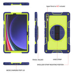 Protective Kickstand Case for Samsung Galaxy Tab S9+ Anti-Drop Silicone+PC Tablet Cover with Wrist Band / Shoulder Strap
