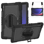 Protective Kickstand Case for Samsung Galaxy Tab S9+ Anti-Drop Silicone+PC Tablet Cover with Wrist Band / Shoulder Strap