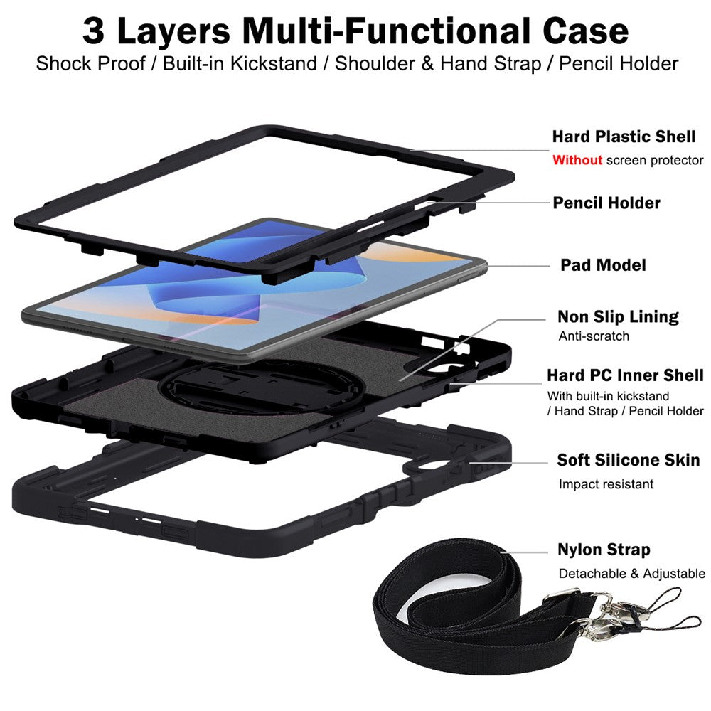 Silicone + PC Tablet Cover for Huawei MatePad 11 (2023) Shockproof Kickstand Cover with Wrist Band  /  Shoulder Strap
