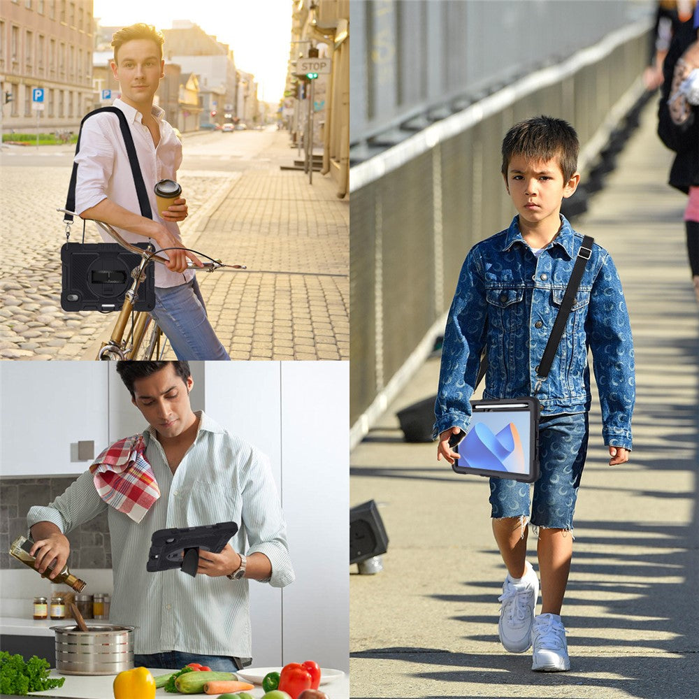 Silicone + PC Tablet Cover for Huawei MatePad 11 (2023) Shockproof Kickstand Cover with Wrist Band  /  Shoulder Strap