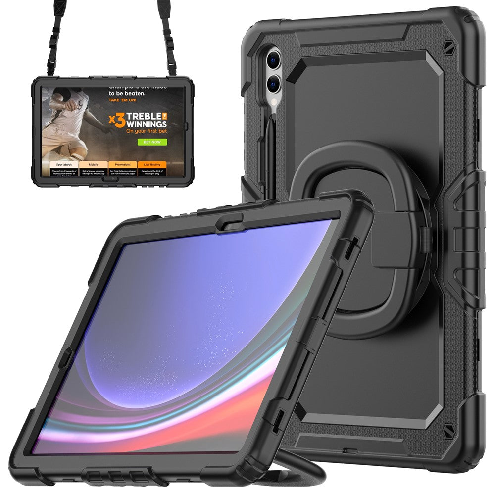 For Samsung Samsung Galaxy Tab S10+ / S9+ SM-X810 / X816B / X818U PC+Silicone Tablet Case Hand Grip Kickstand Cover with Shoulder Strap