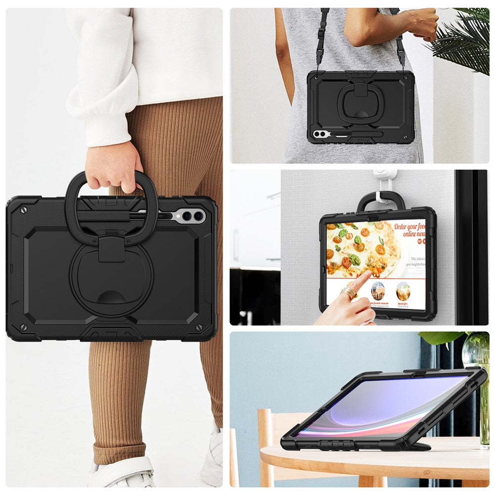 For Samsung Samsung Galaxy Tab S10+ / S9+ SM-X810 / X816B / X818U PC+Silicone Tablet Case Hand Grip Kickstand Cover with Shoulder Strap