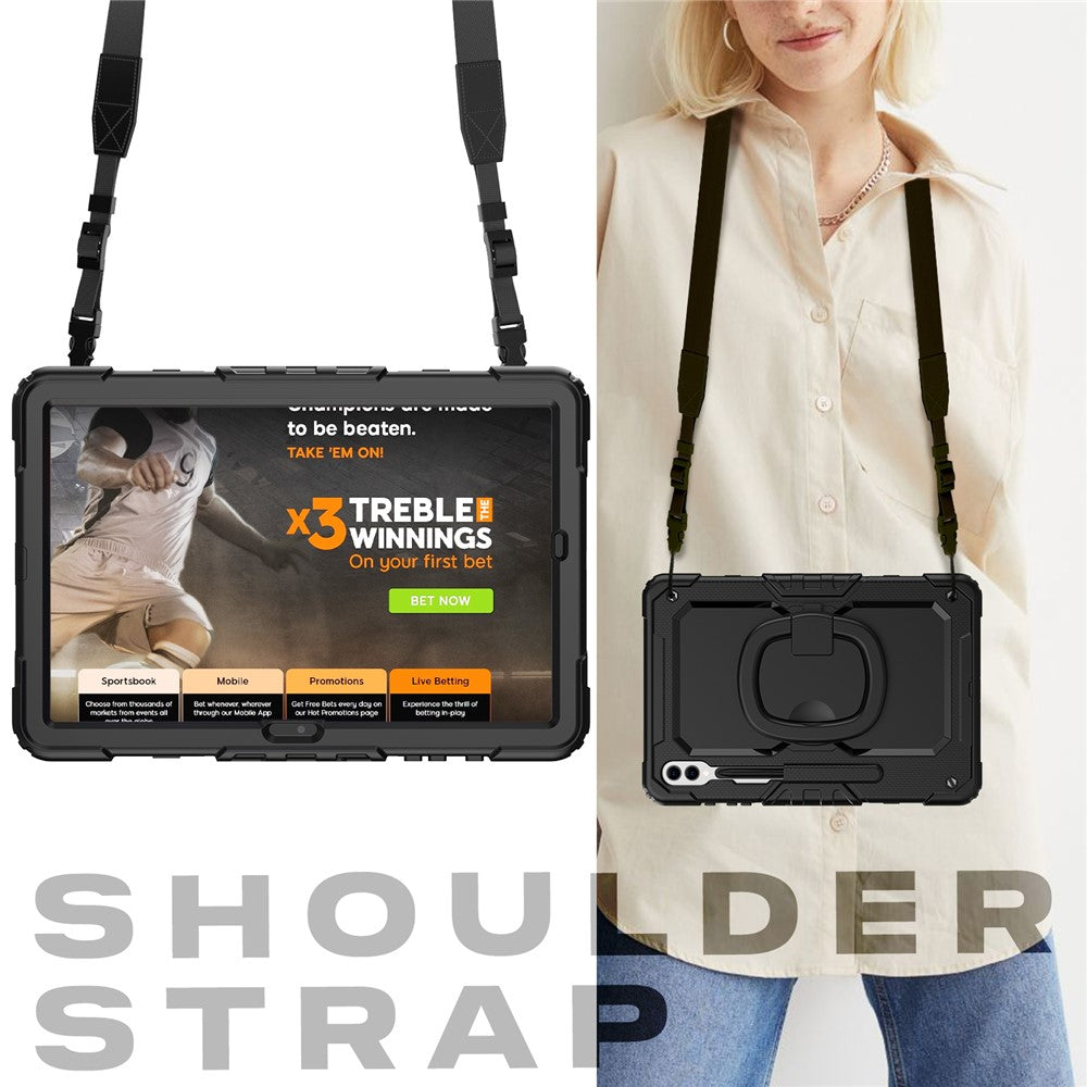 For Samsung Samsung Galaxy Tab S10+ / S9+ SM-X810 / X816B / X818U PC+Silicone Tablet Case Hand Grip Kickstand Cover with Shoulder Strap