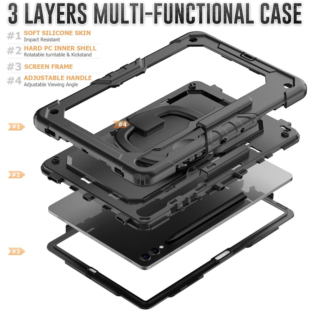 For Samsung Samsung Galaxy Tab S10+ / S9+ SM-X810 / X816B / X818U PC+Silicone Tablet Case Hand Grip Kickstand Cover with Shoulder Strap