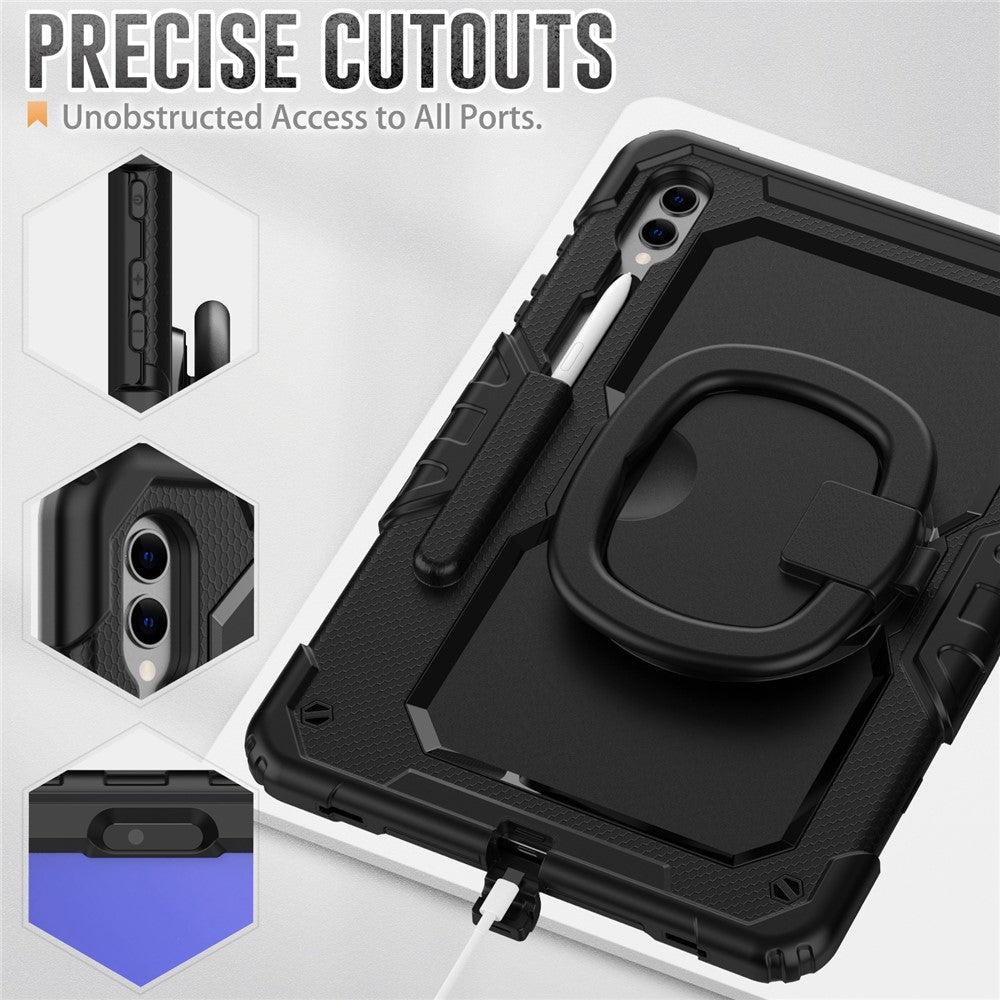 For Samsung Samsung Galaxy Tab S10+ / S9+ SM-X810 / X816B / X818U PC+Silicone Tablet Case Hand Grip Kickstand Cover with Shoulder Strap