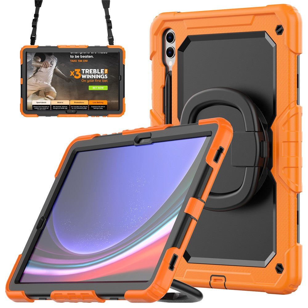 For Samsung Samsung Galaxy Tab S10+ / S9+ SM-X810 / X816B / X818U PC+Silicone Tablet Case Hand Grip Kickstand Cover with Shoulder Strap